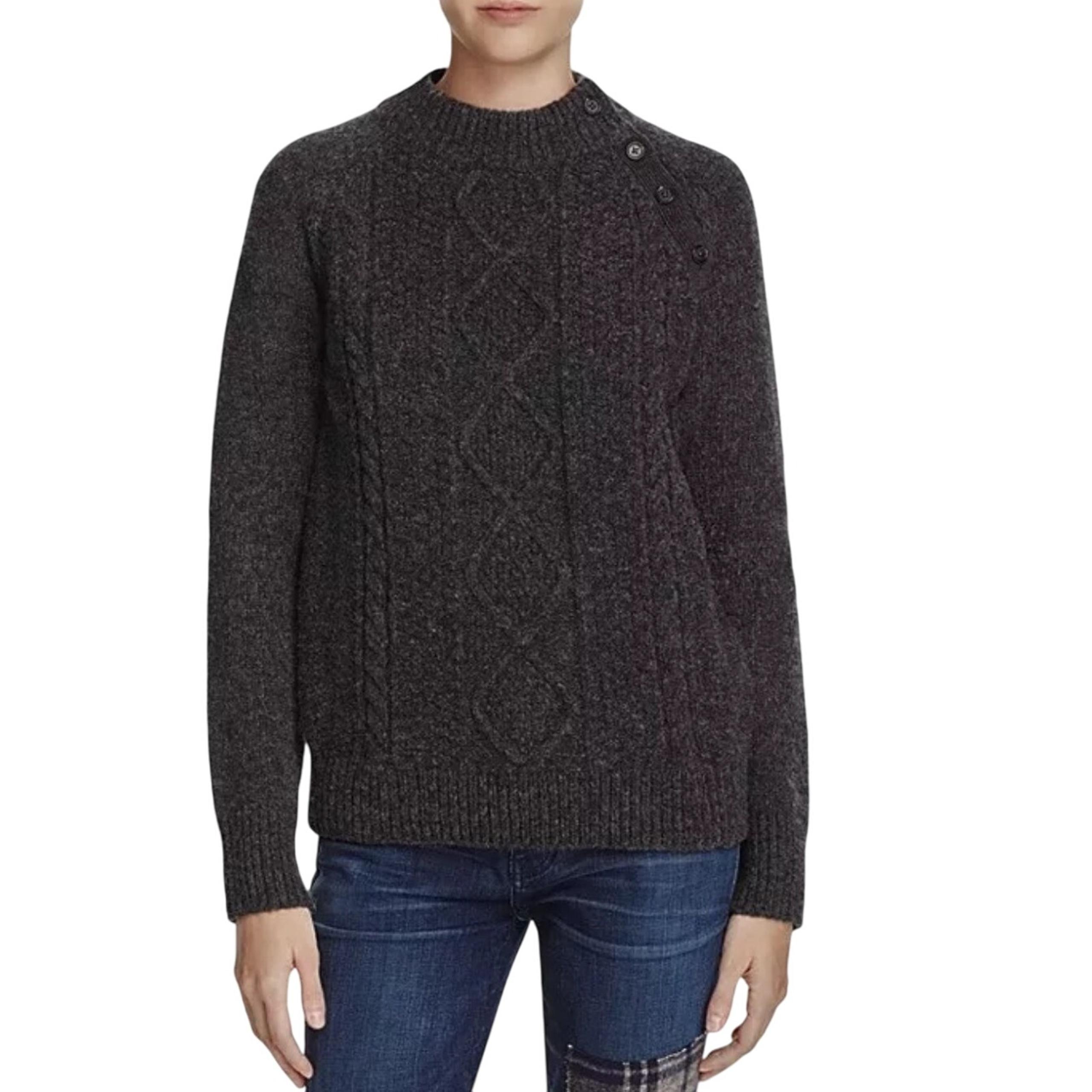 Equipment Femme Tayden Wool Blend Cable Knit Sweater Charcoal Grey Size L