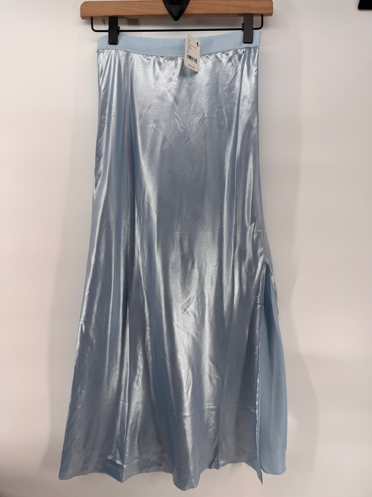 NWT Free People Blue Shine Satin Midi Skirt XS