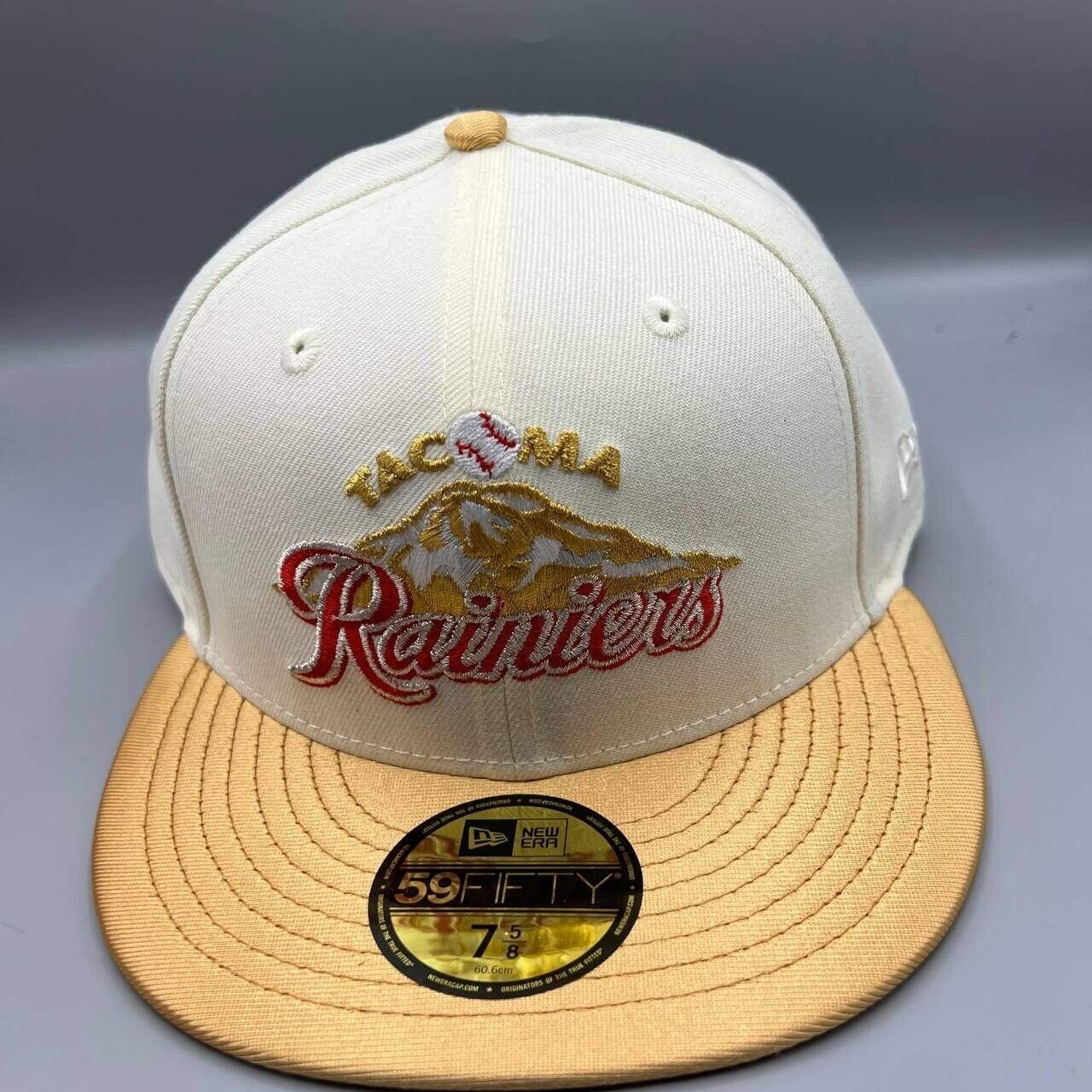 Tacoma Rainiers Hat Men 7 5/8 White Red 9Fifty New Era MiLB Fitted Cap New