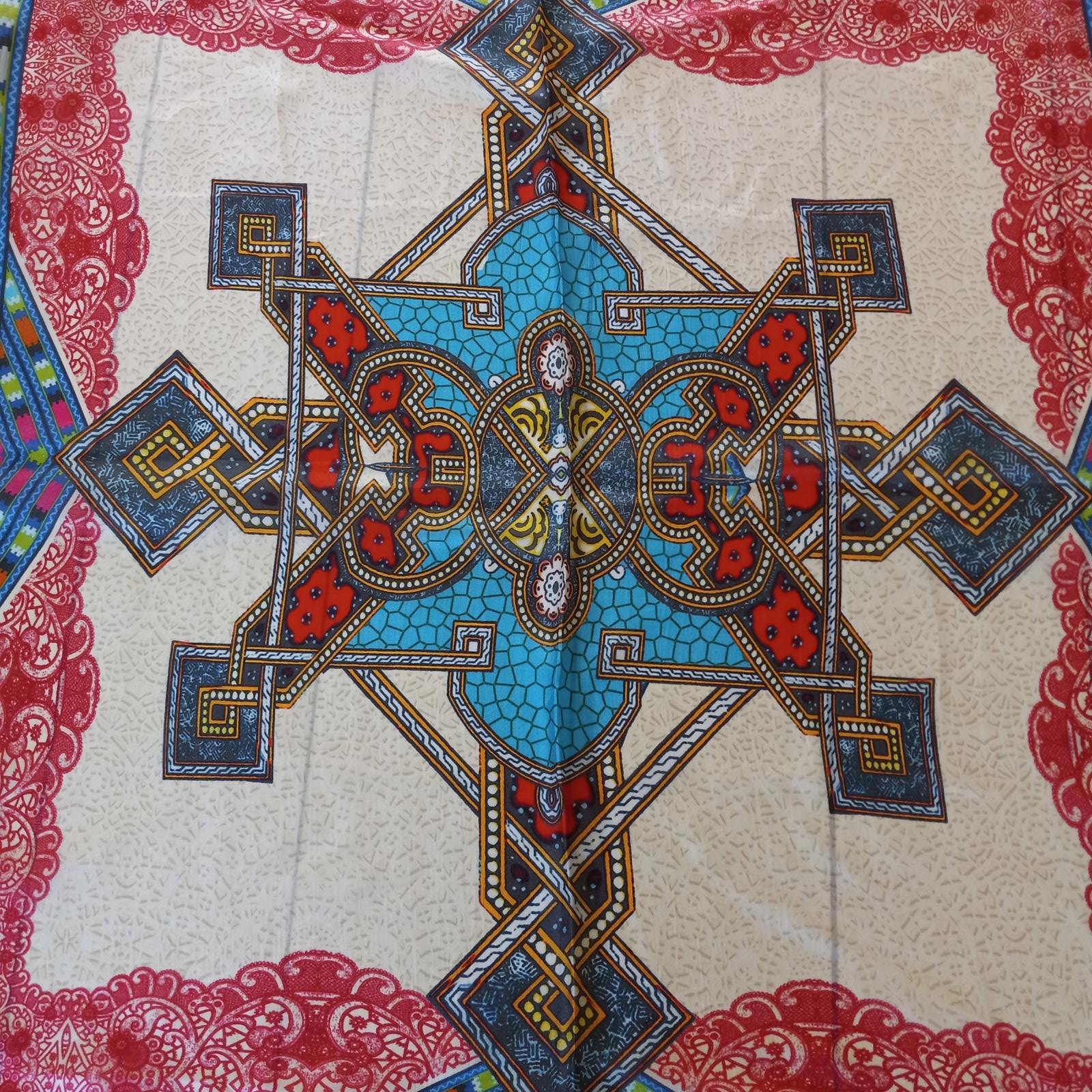 JOHNNY WAS Colorful Printed Silk Scarf w/ Tassels 42 x42