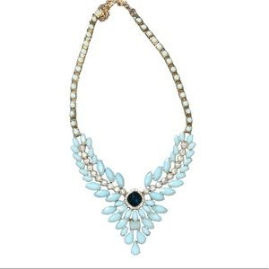 Blue Leaf Blue Gem Bib Necklace 2515