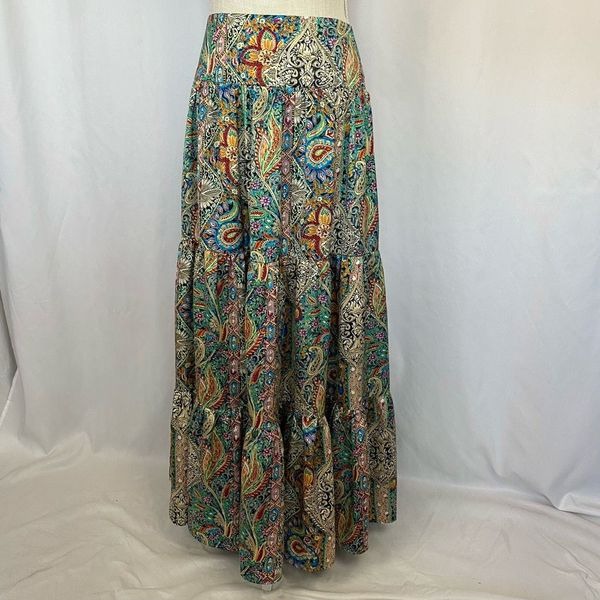 Natural Life Hanna Maxi Satin Skirt Women’s Medium Paisley Smocked Boho Gypsy