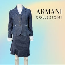 Denim Armani Collezioni Asymmetrical Ruffle Skirt Suit & Jacket Set Both Size 6