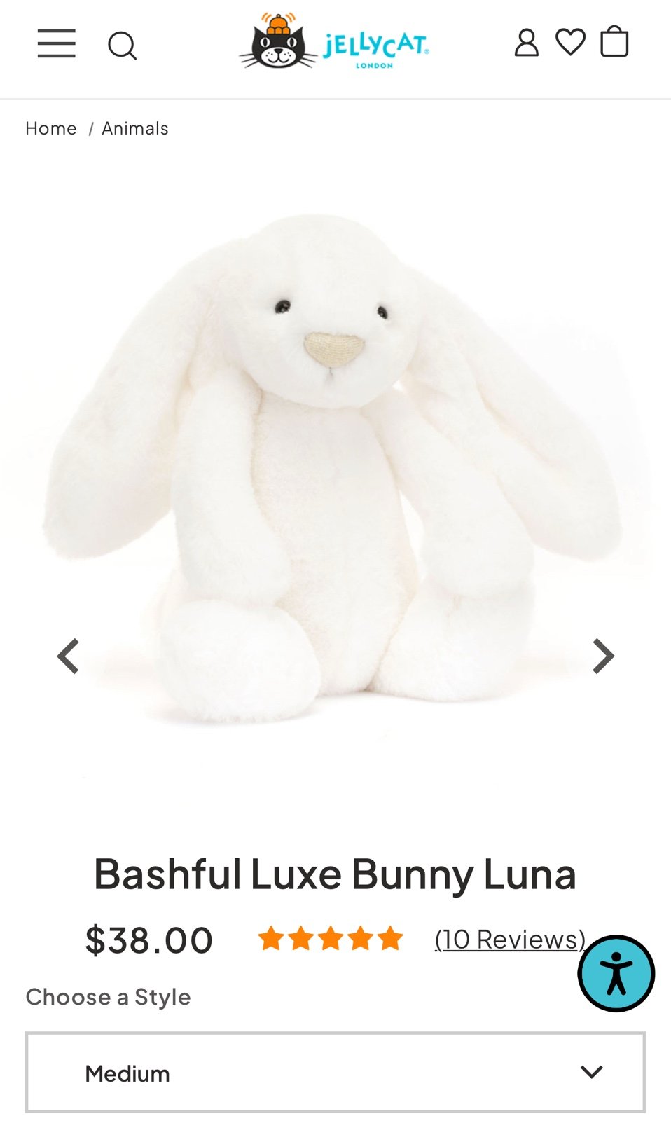 Jellycat Bashful Luxe Bunny Luna Medium