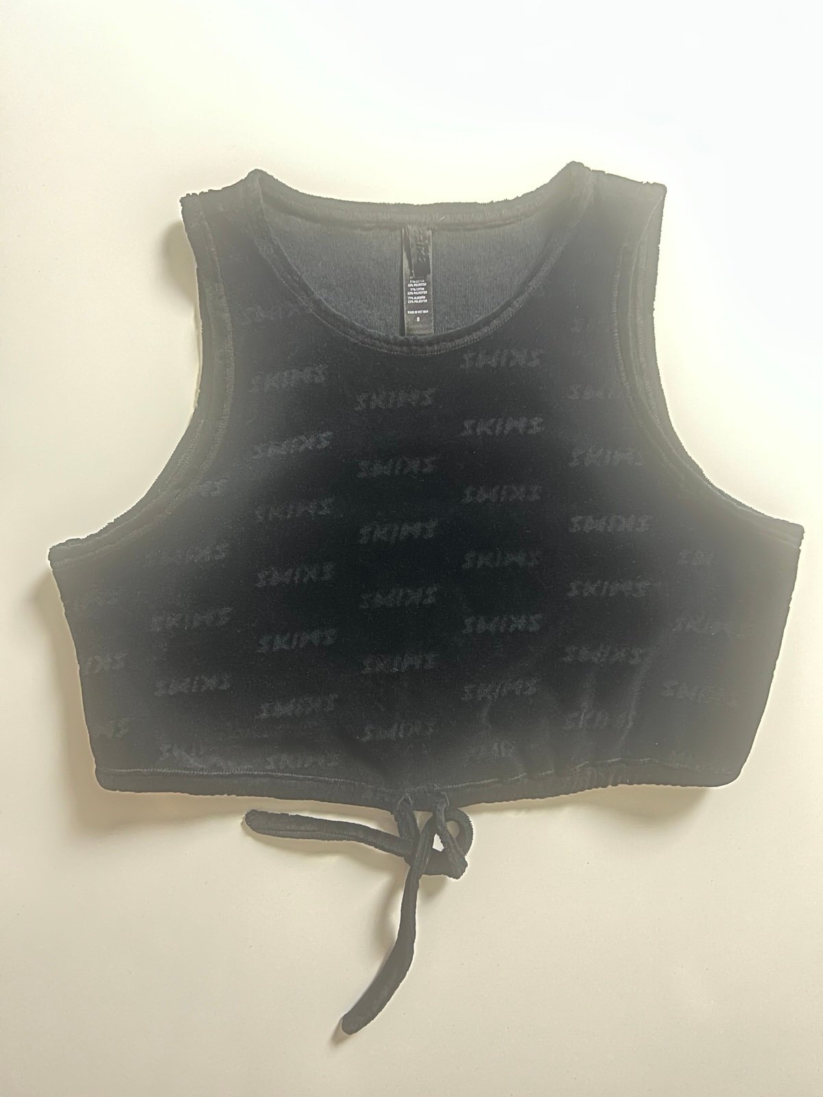 Skims Velour Tie Tank, Black, Size S