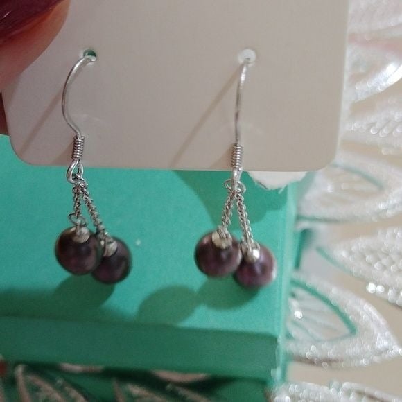 Sterling Silver + Peacock Tahitian Pearl Dangle Earrings