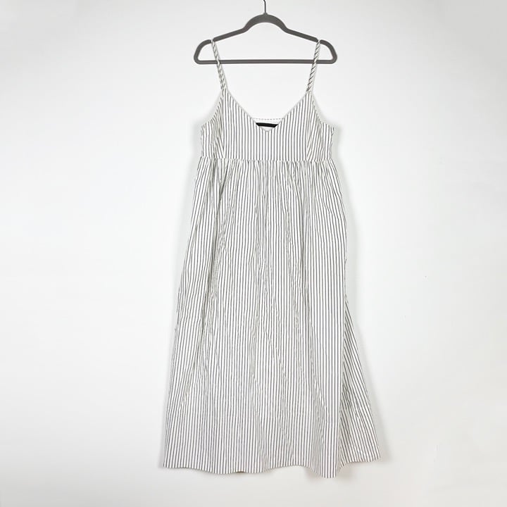 Jenni Kayne Cove Cotton Poplin V Neck Tank Pullover Midi Sun Dress Blue White M