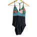 Carve Designs Dahlia Recycled Floral Colorblock Blue Black One Piece Swimsuit M