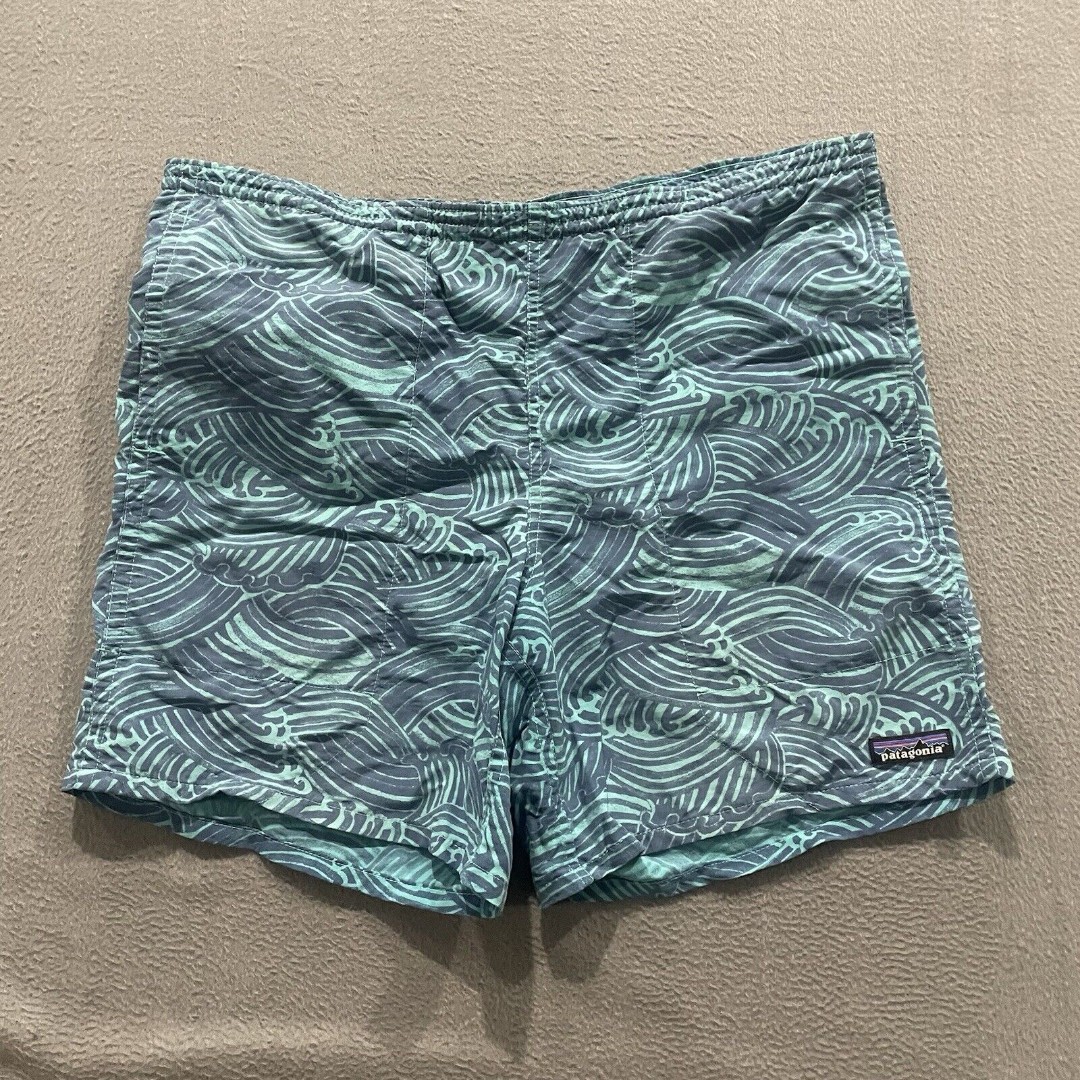 Vintage Patagonia Shorts Mens Small Blue River Swim Waves Graphic Print Y2K Rare