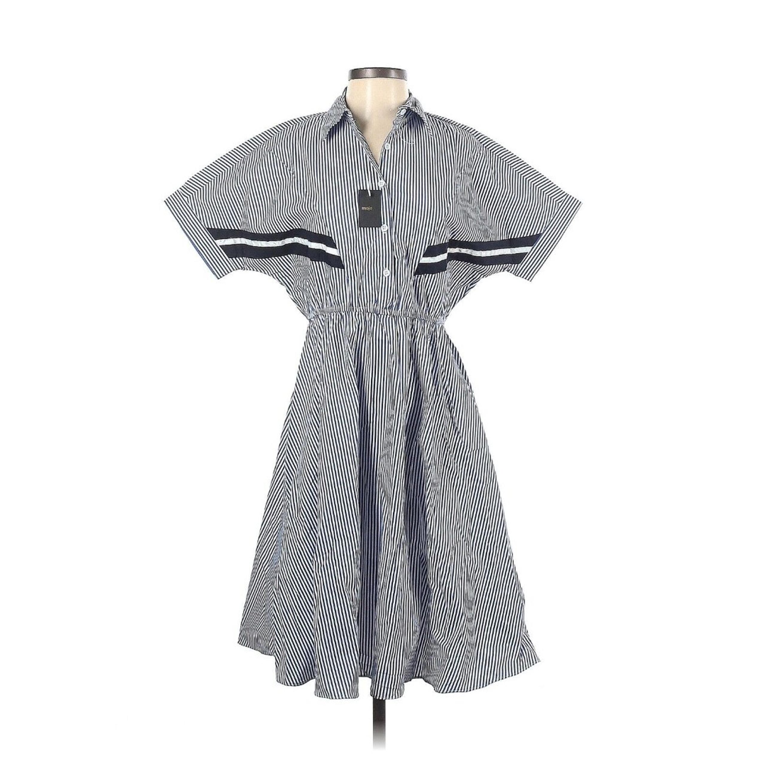 MAJE Navy White Stripe Shirt Dress - 1 (Small)