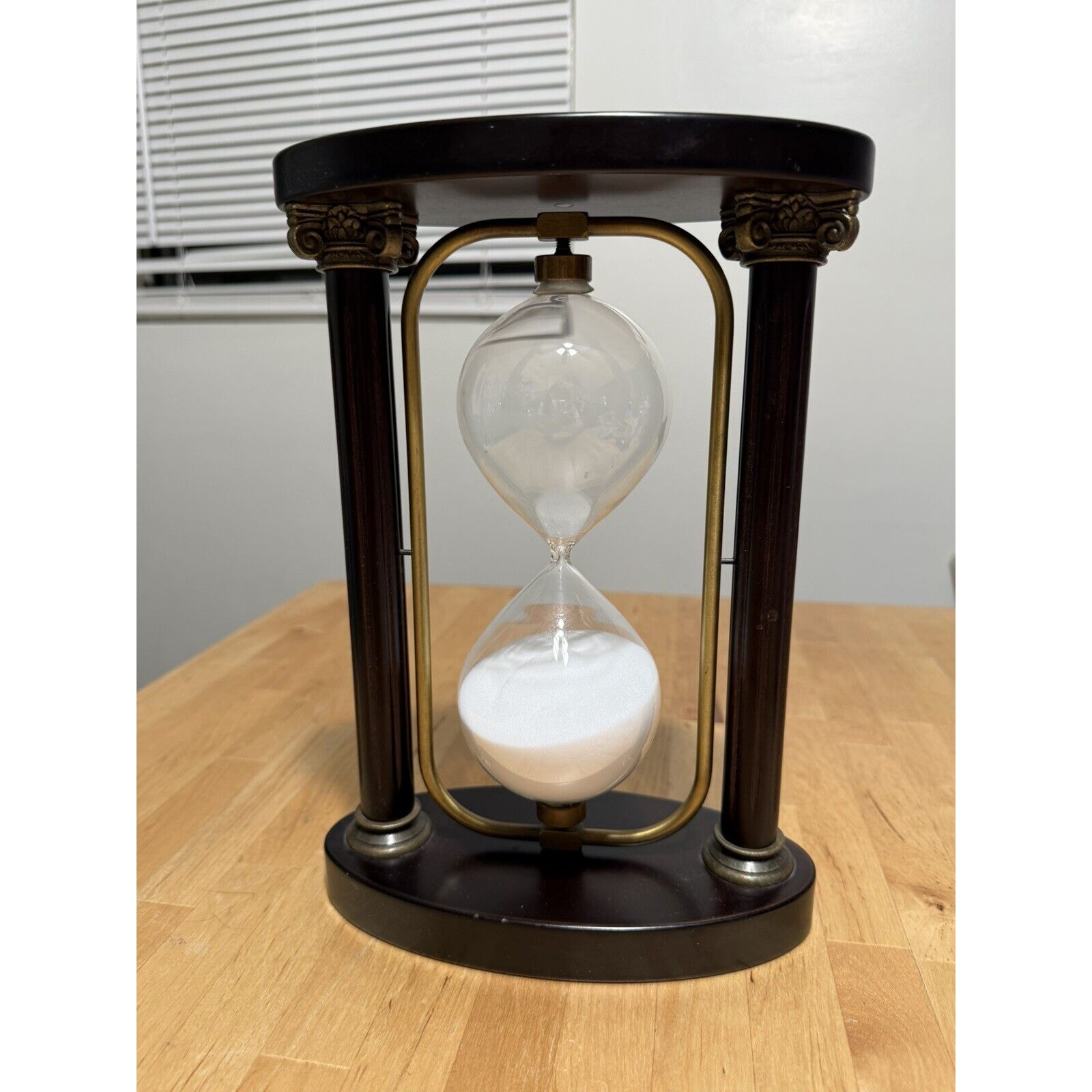 Bombay Company Hour Glass Sand Clock Brass Mahogany Flips Over Vintage 10.5