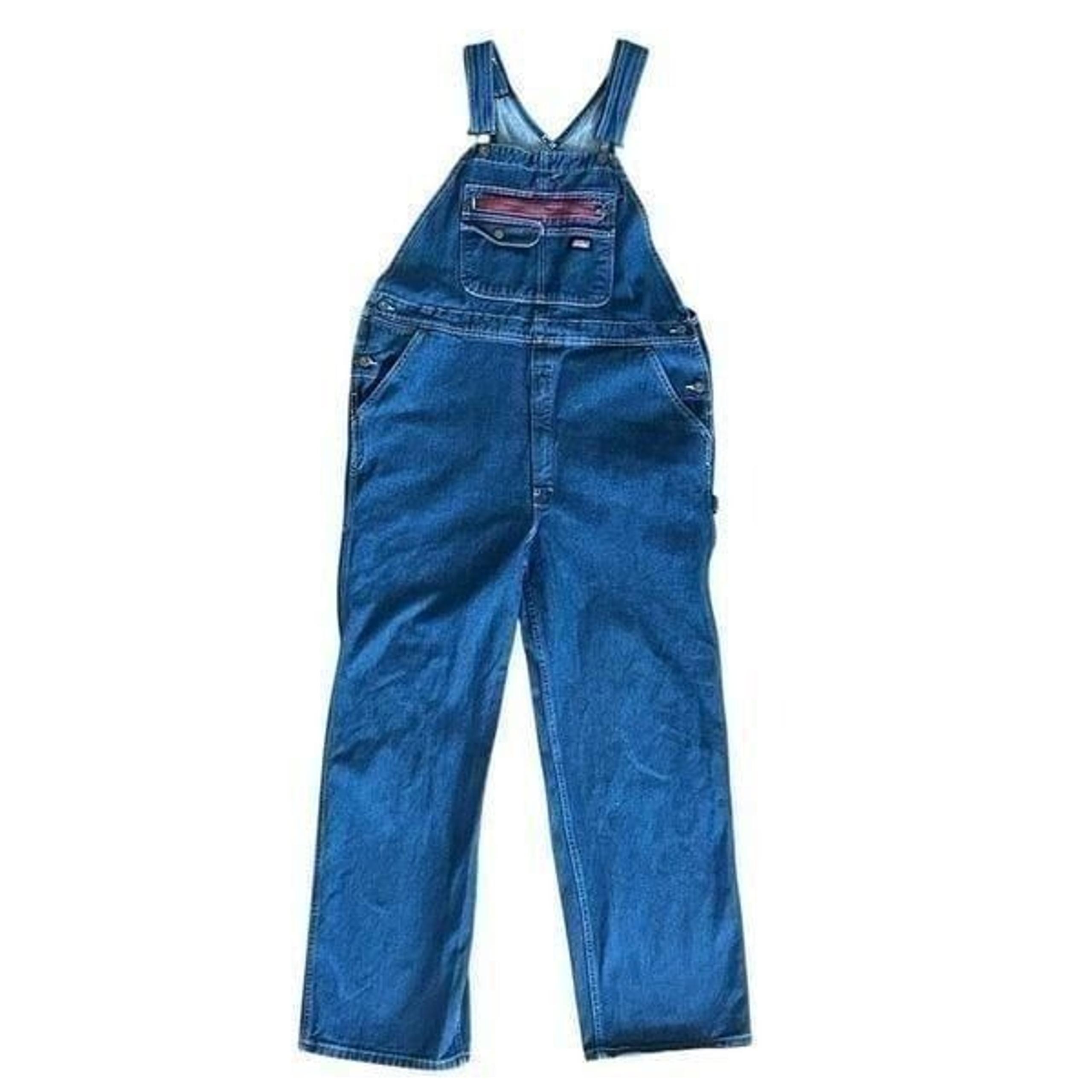 Dickies Carpenter Overalls Bib Denim Blue Wash Mens Size L Work Wear