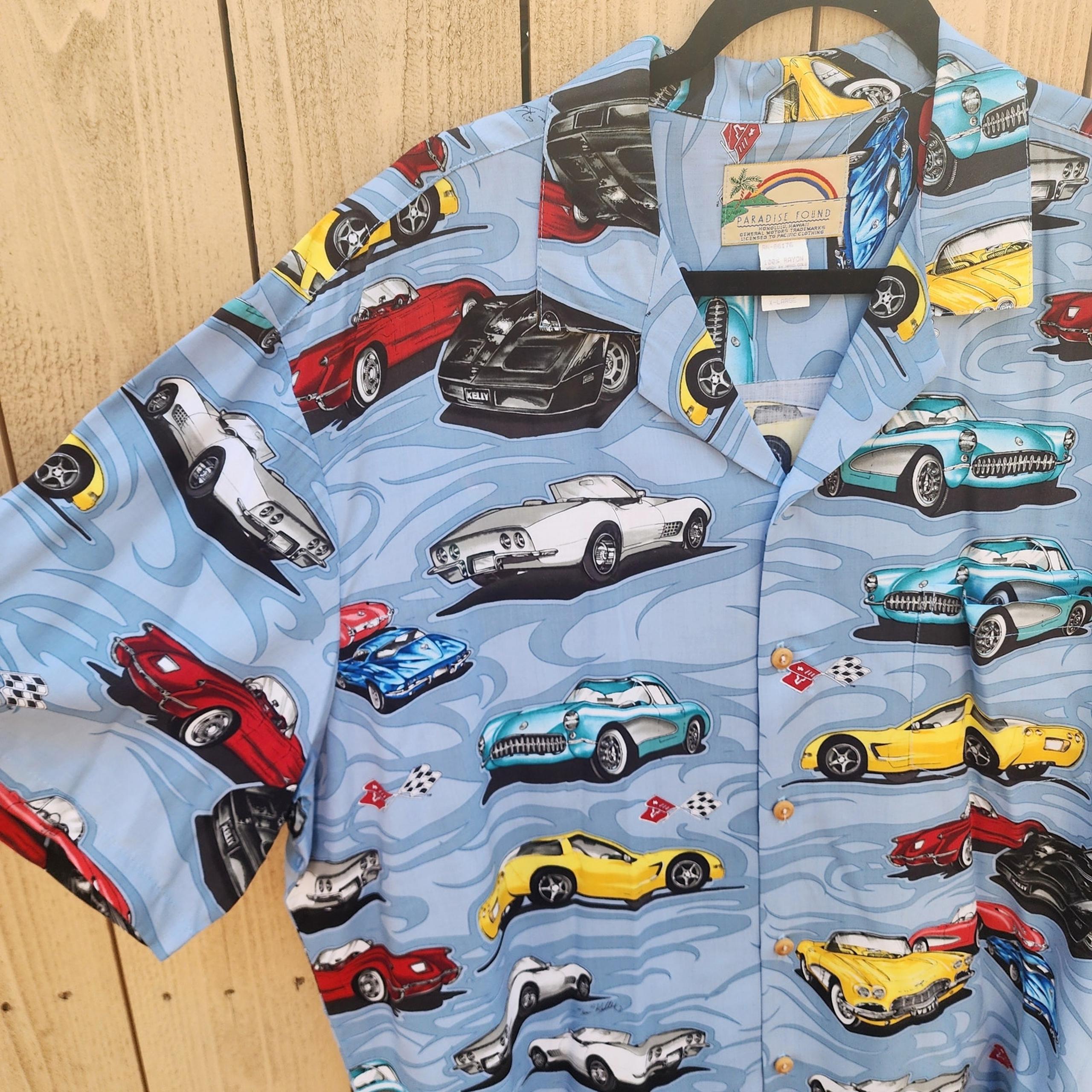 VTG Paradise Found General Motors Car Shirt Men XL Blue Button-up Short Sleeve