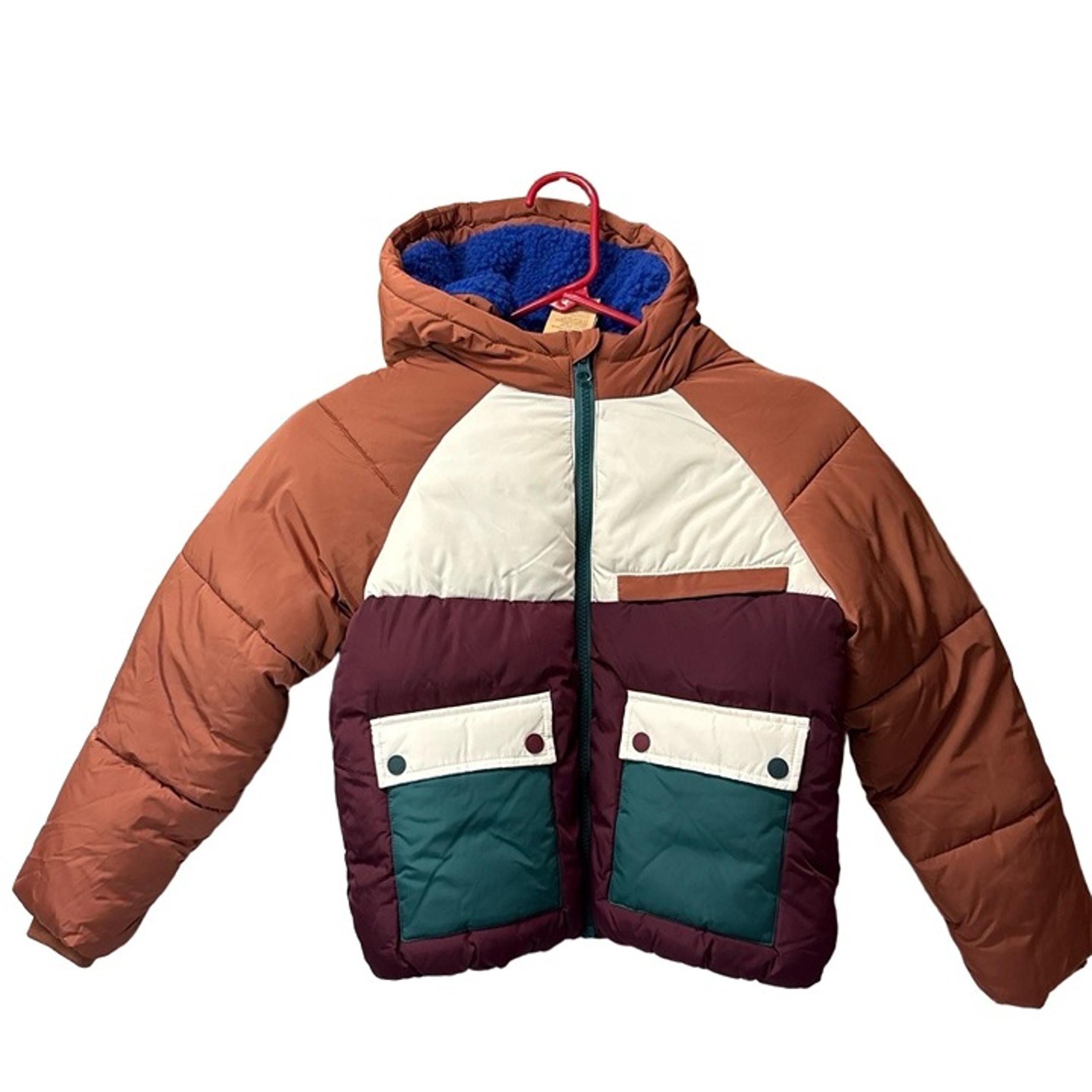 Catimini Boys Size 8 Colorblock Puffer Winter Coat Jacket Hooded Brown