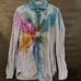Isaia Napoli Spiral Tie Dye Shirt Neck Size 16 Size Large Rainbow Dress Plaid