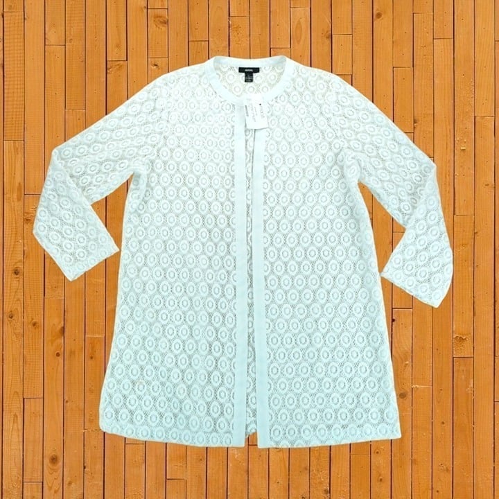 89 Alfani Women's White Open Front Lace Back 3/4 Sleeve Cardigan Size L