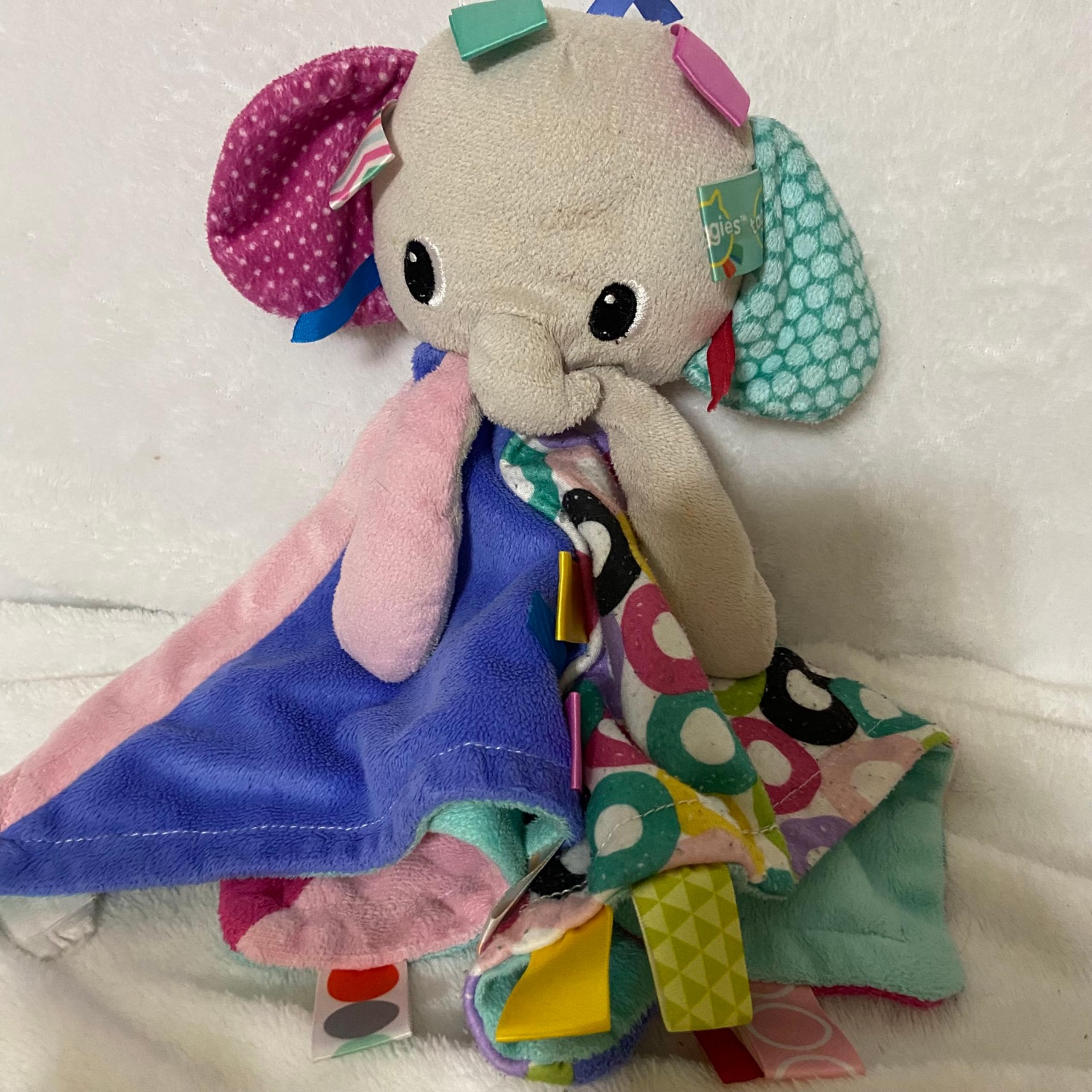 Taggies Bright Starts Elephant Baby Plush Security Blanket Multi-Color Lovey Toy