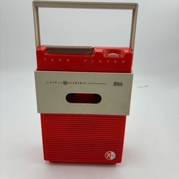 RARE Vtg 1967 GE G3700 Space Age Mod ORANGE Cassette Tape Player Parts or Repair
