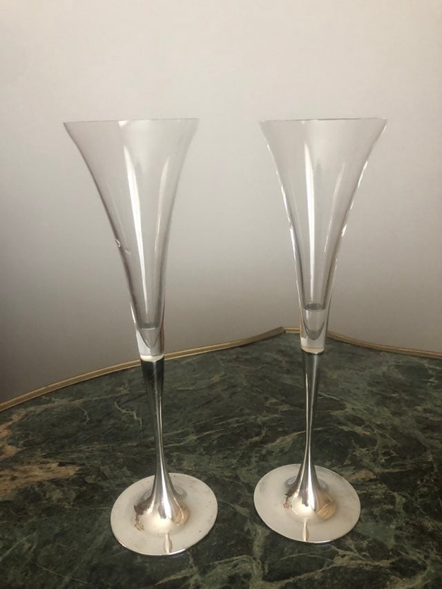 Pair of metal base/glass Flutes