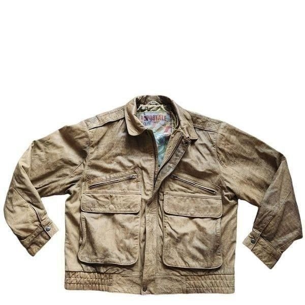 Vintage Aeropostale Leather Jacket Mens 44 XL Brown Bomber Aviator