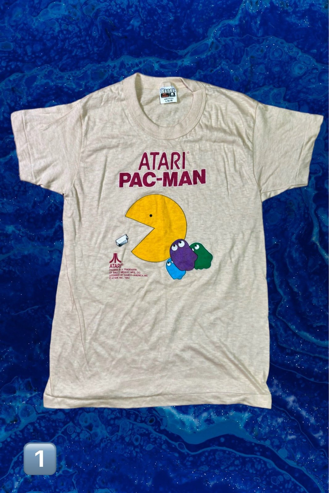 Vintage 1982 Pac Man Atari Video Arcade Game Promo Youth Size Large 14-16 (1)