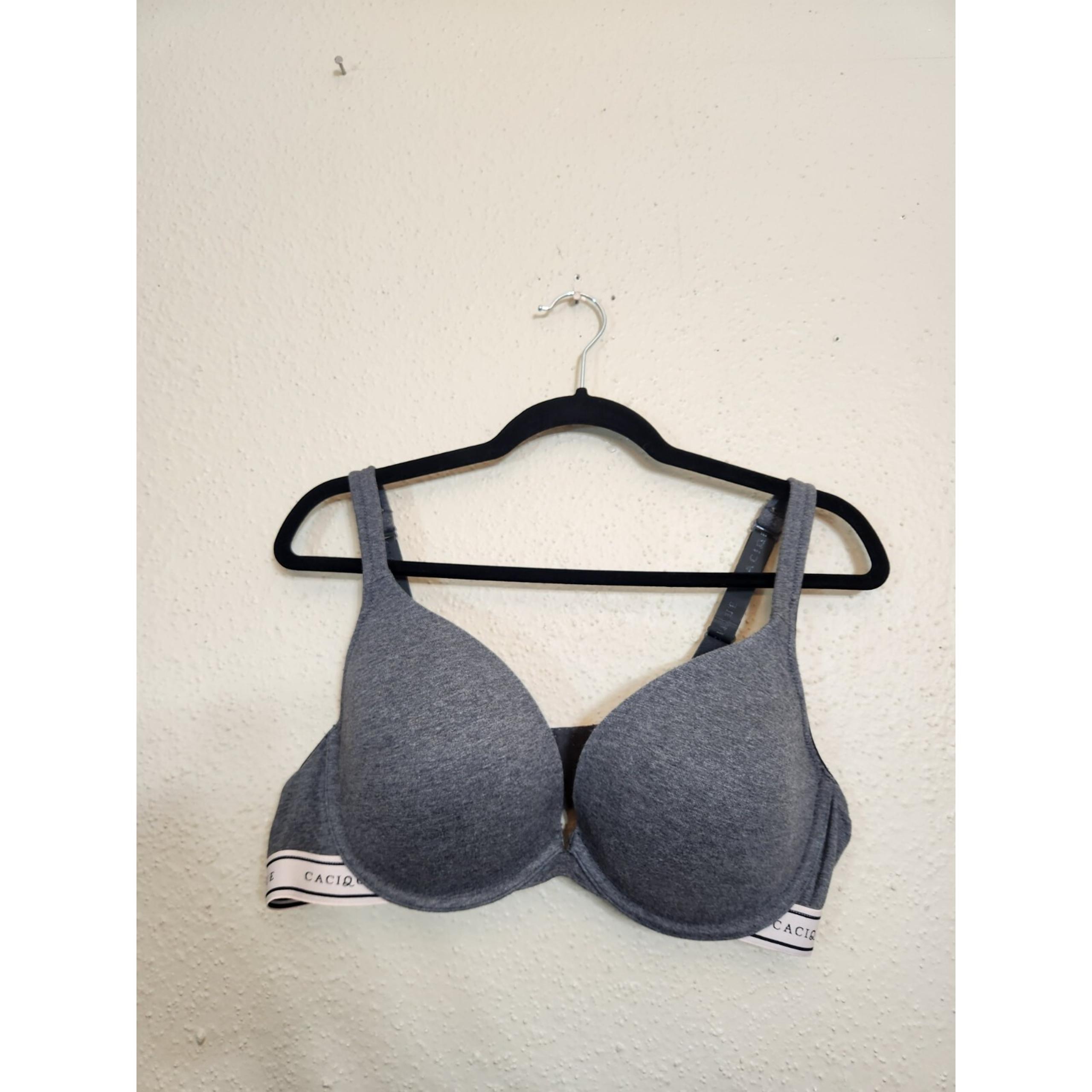 Cacique Women's Gray Solid Adjustable Strap Padded Boost Plunge Bra Size 42C