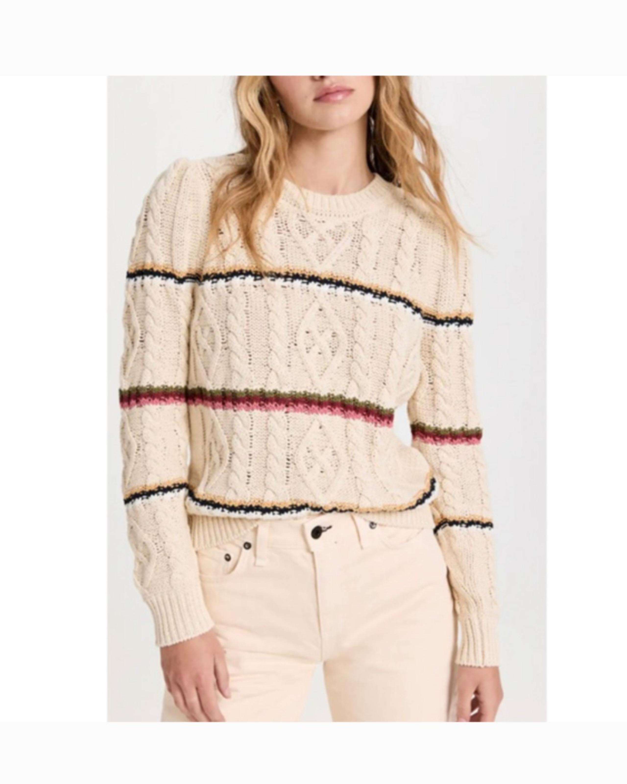 Veronica Beard Bruna Crew Neck Sweater Size Small in Cream/Multi Stripes