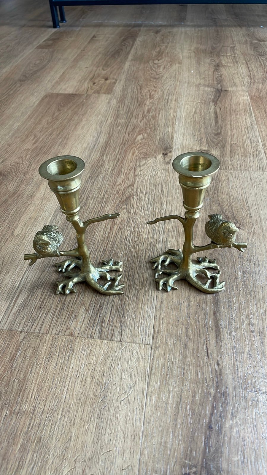 Set of 2 Brass Bird Candlestick Holder