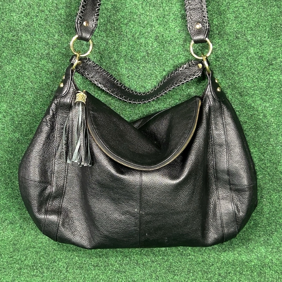 Onna Ehrlich Black Pebble Leather Hobo Shoulder Handbag Purse Crossbody Travel