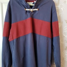 Orvis Vintage Mens Rugby Shirt Sz L Blue Red Toggle Rope Closure 100% Cotton