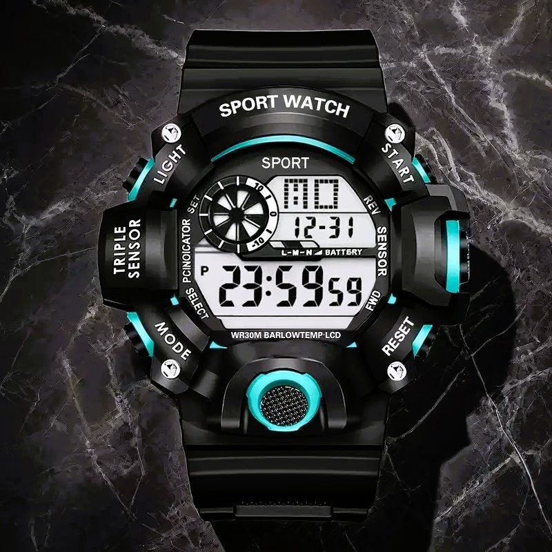 Watch Men Sports Watch Black & Green Multifunctional and Digital