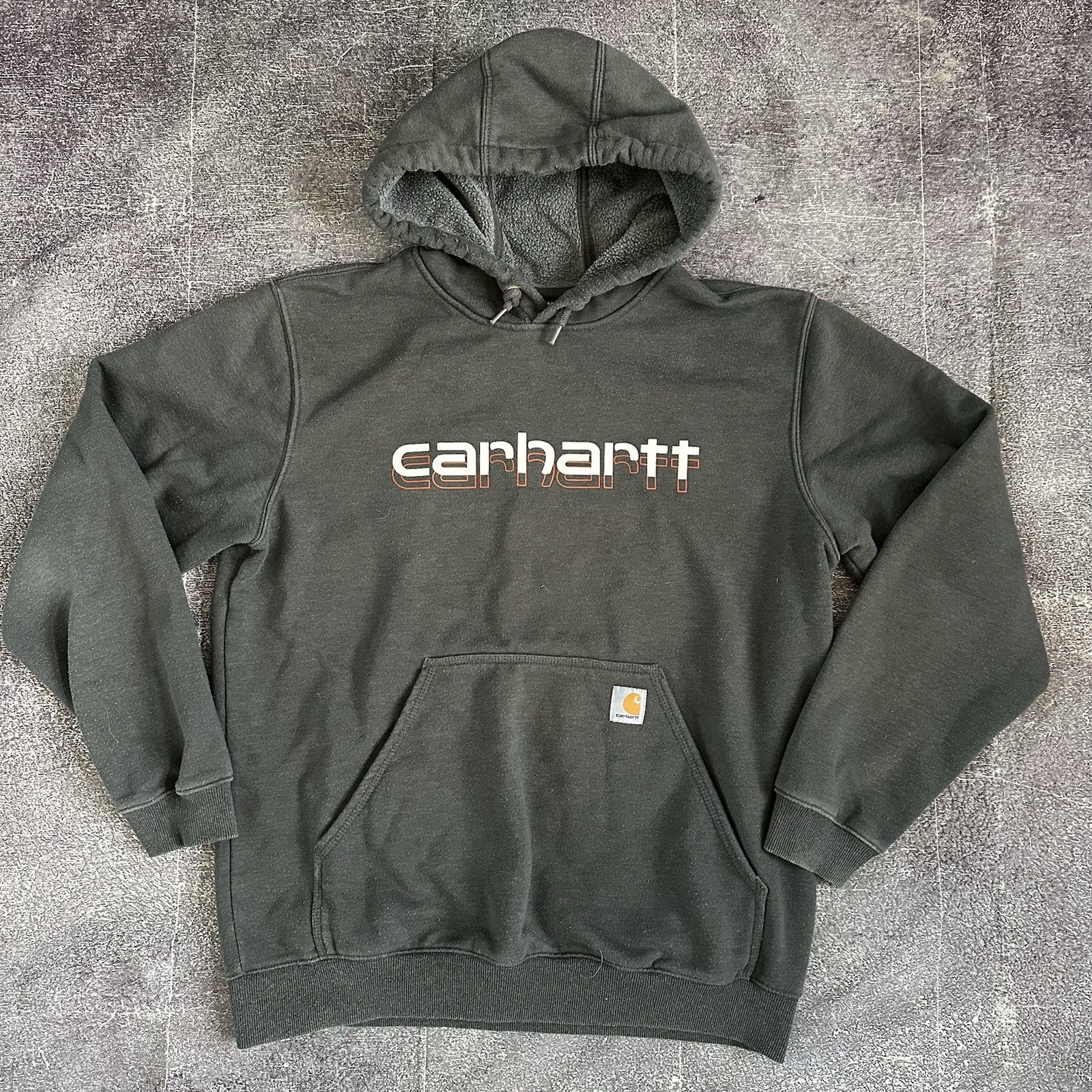 Mens Carhartt Rain Defender Loose Fit Midweight Dark Gray Hoodie Sweatshirt Sz L