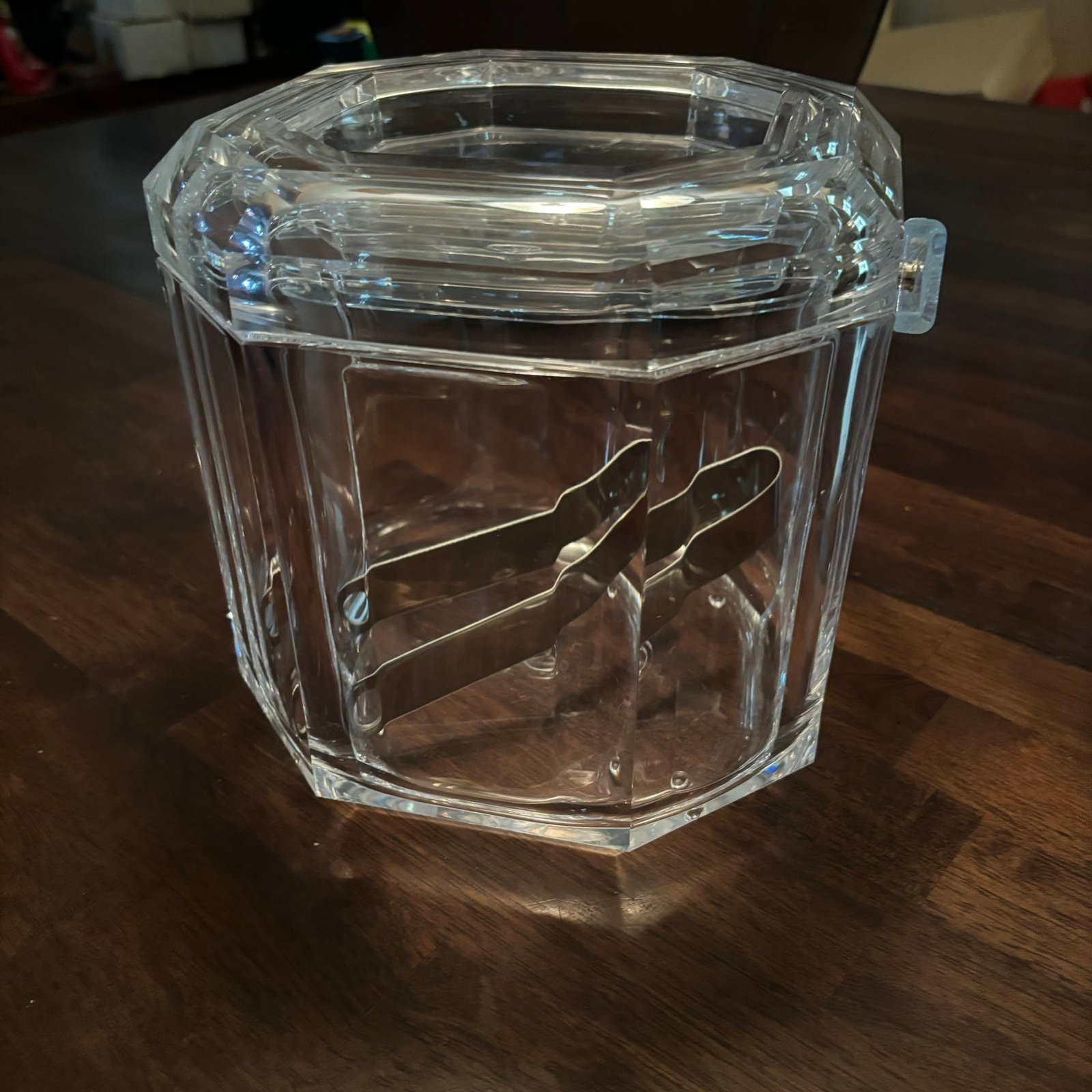 Vintage Grainware Lucite Ice Bucket with Handle And Tongs