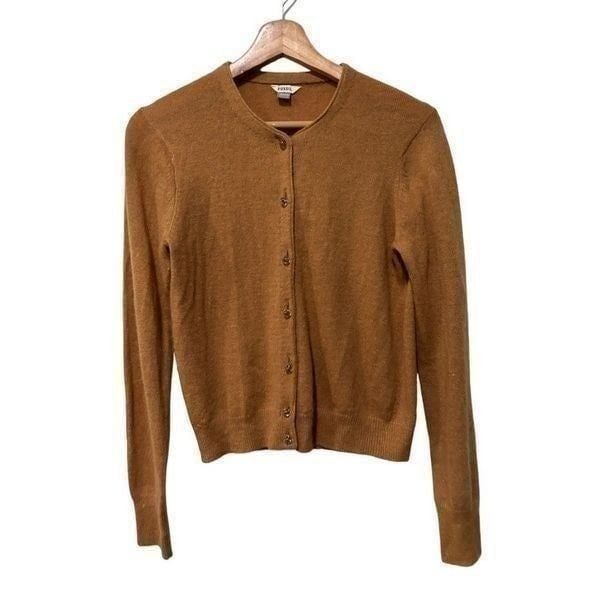 Fossil Mustard Yellow Angora Wool blend Cardigan Size S Glass Buttons Detailed