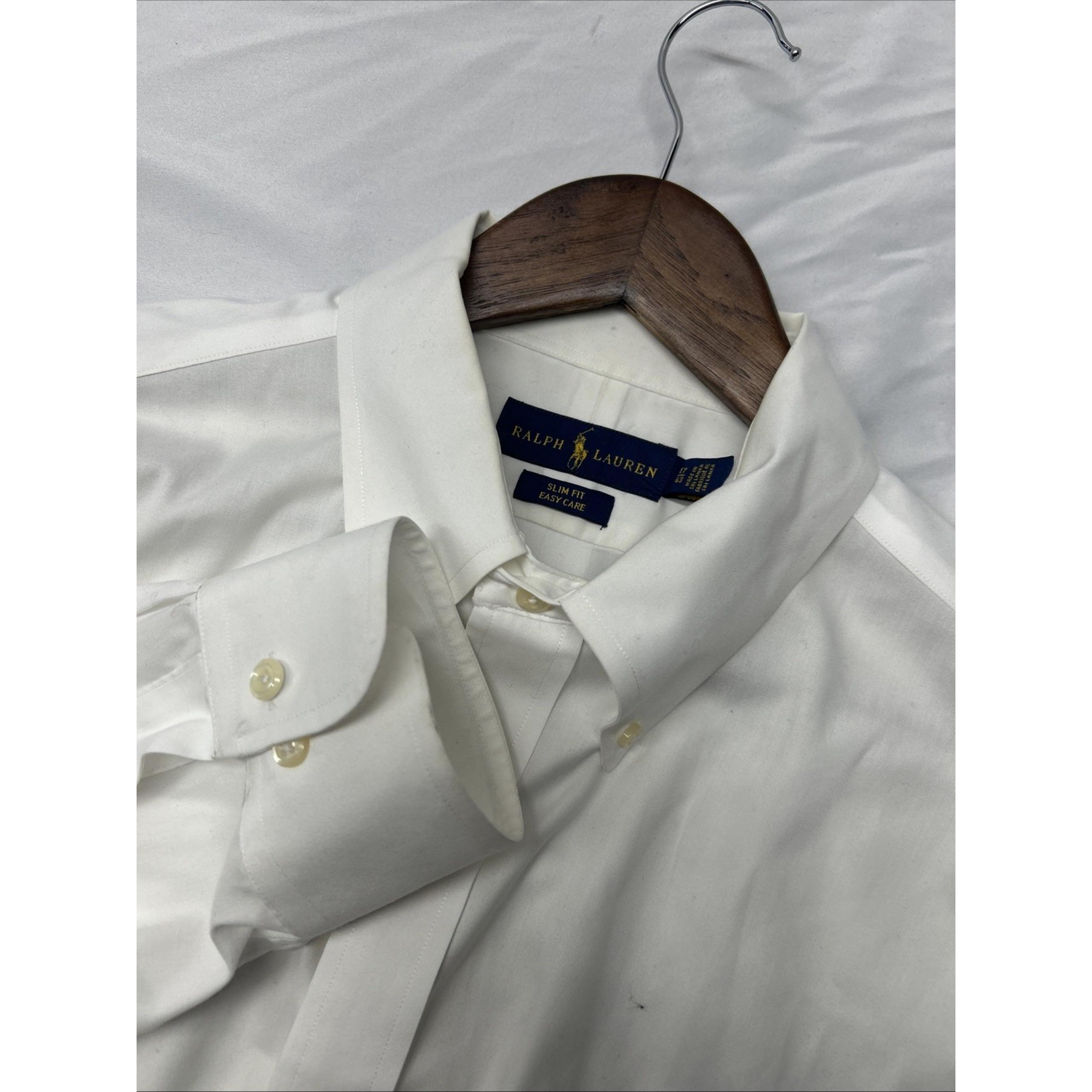 Polo Ralph Lauren Button Down Shirt White Long Sleeve All Cotton Mens Size 17/43