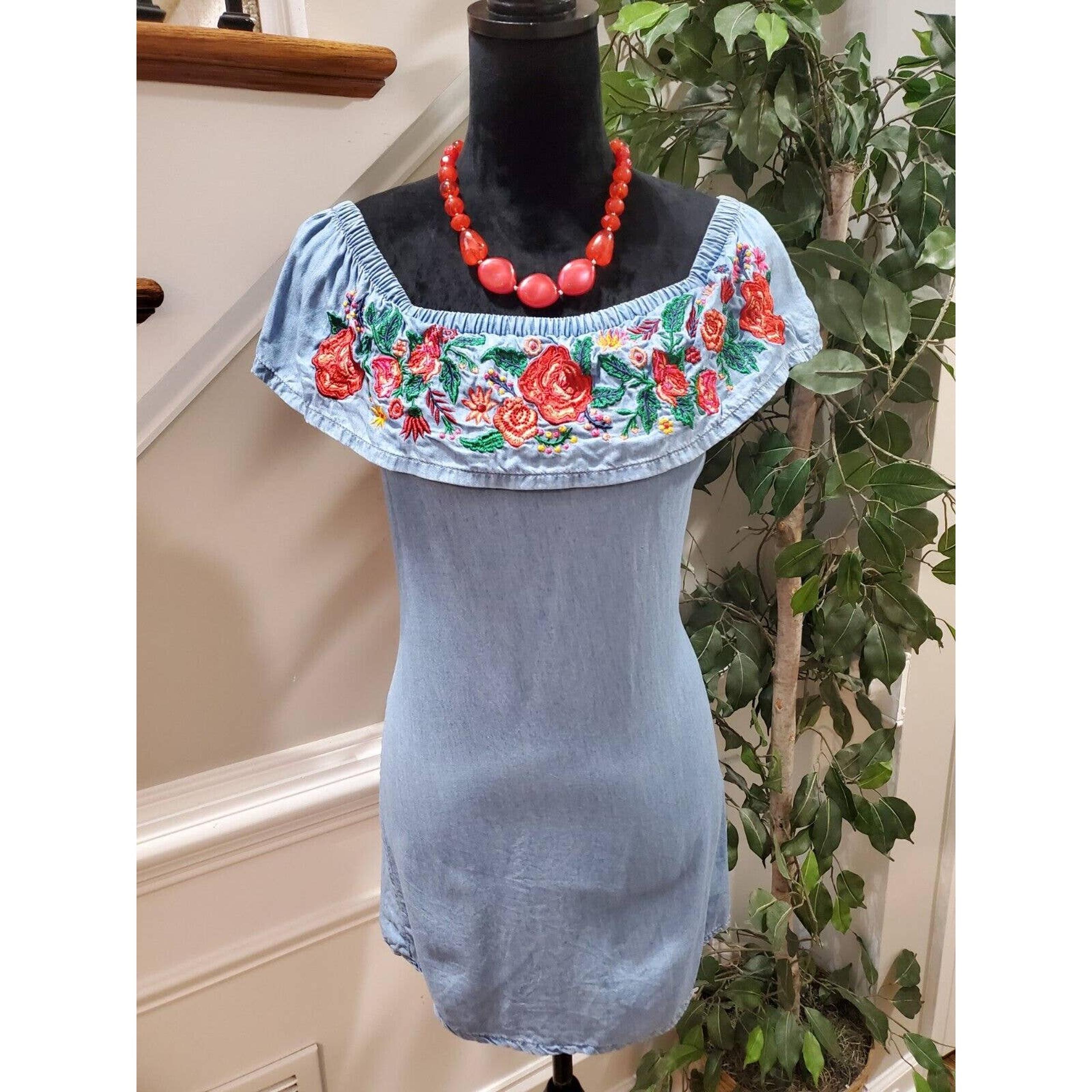 Divided Women Blue Floral 100% Lyocell Off The Shoulder Casual Top Blouse Size 2