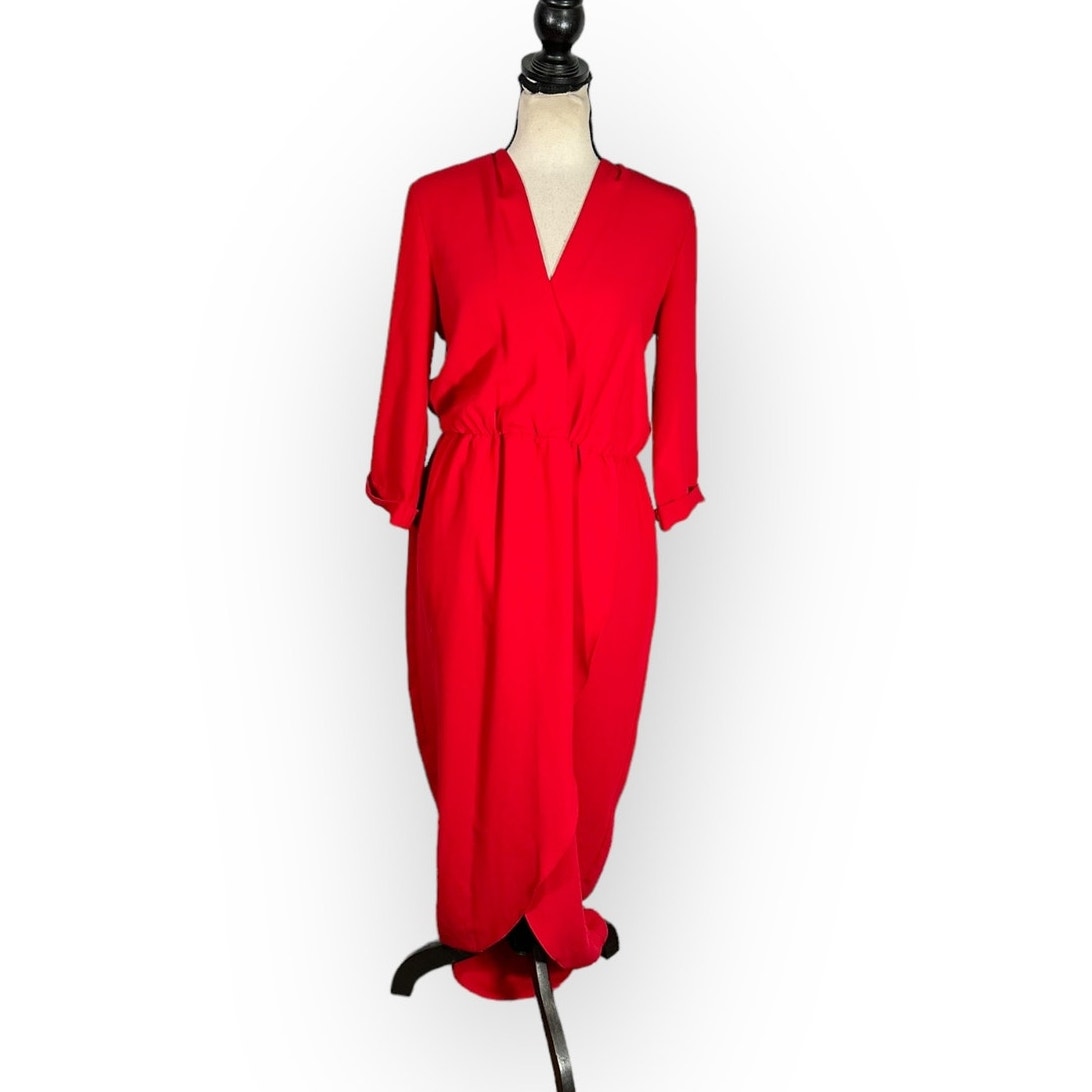 Amanda Uprichard Timeless Provenance Dress Women's Med Red Faux Wrap Hi-Lo RTR