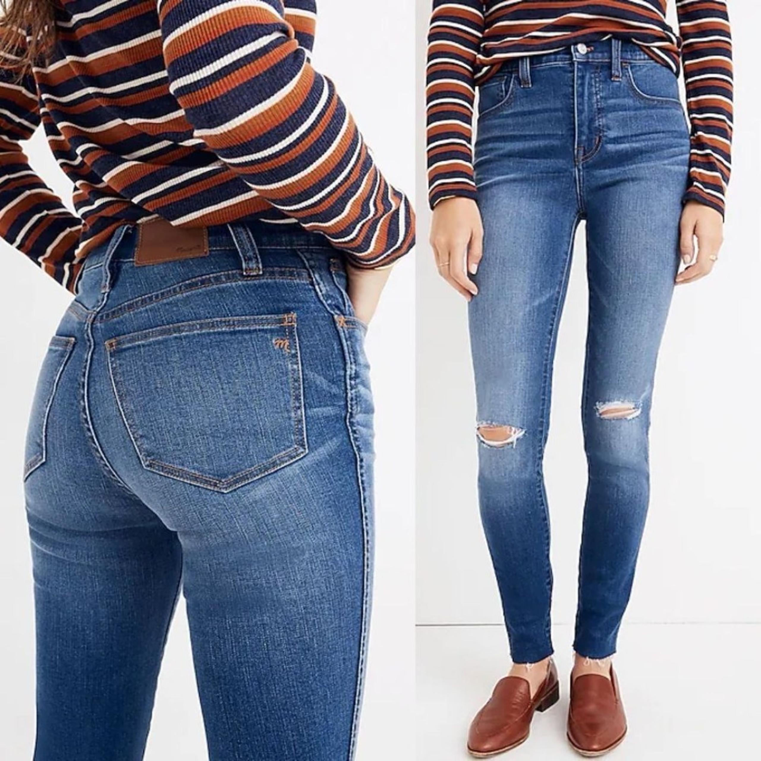 Madewell Womens Size 25 10” Roadtripper Jeans: Knee-Rip Edition Lewis Wash Denim