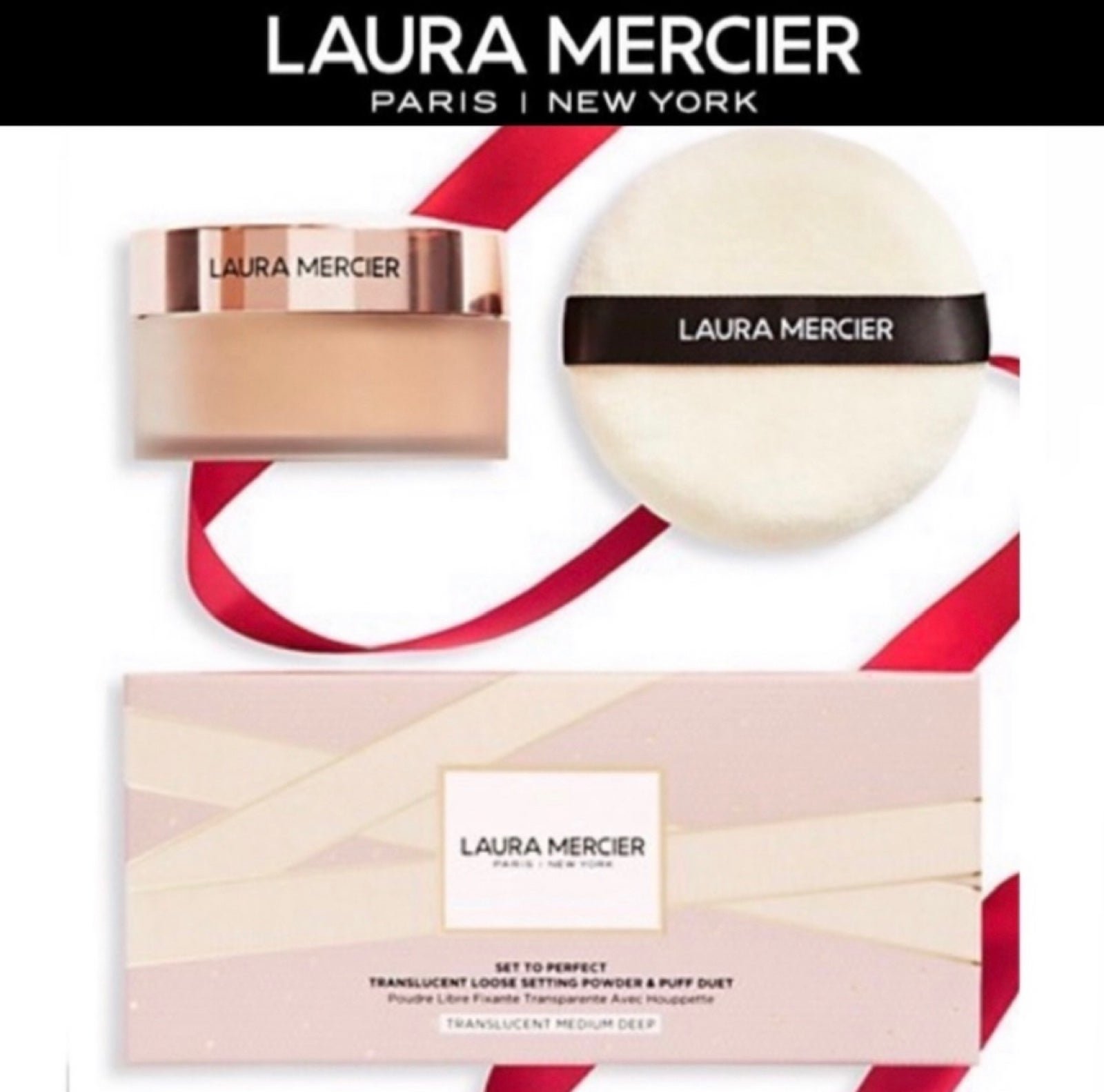 LAURA MERCIER Set to Perfect Loose Setting Powder & Puff TRANSLUCENT MED DEEP