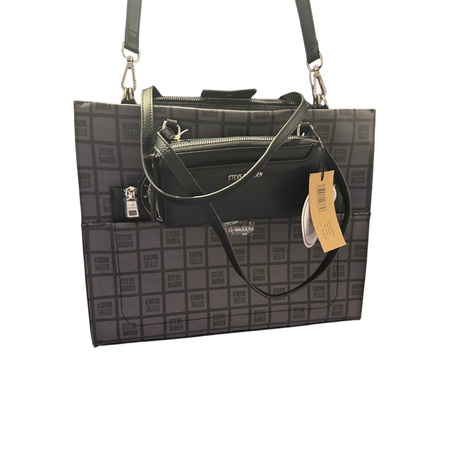 Steve Madden Blivia 3 Piece Travel Set Gray Black Tote Crossbody Wallet