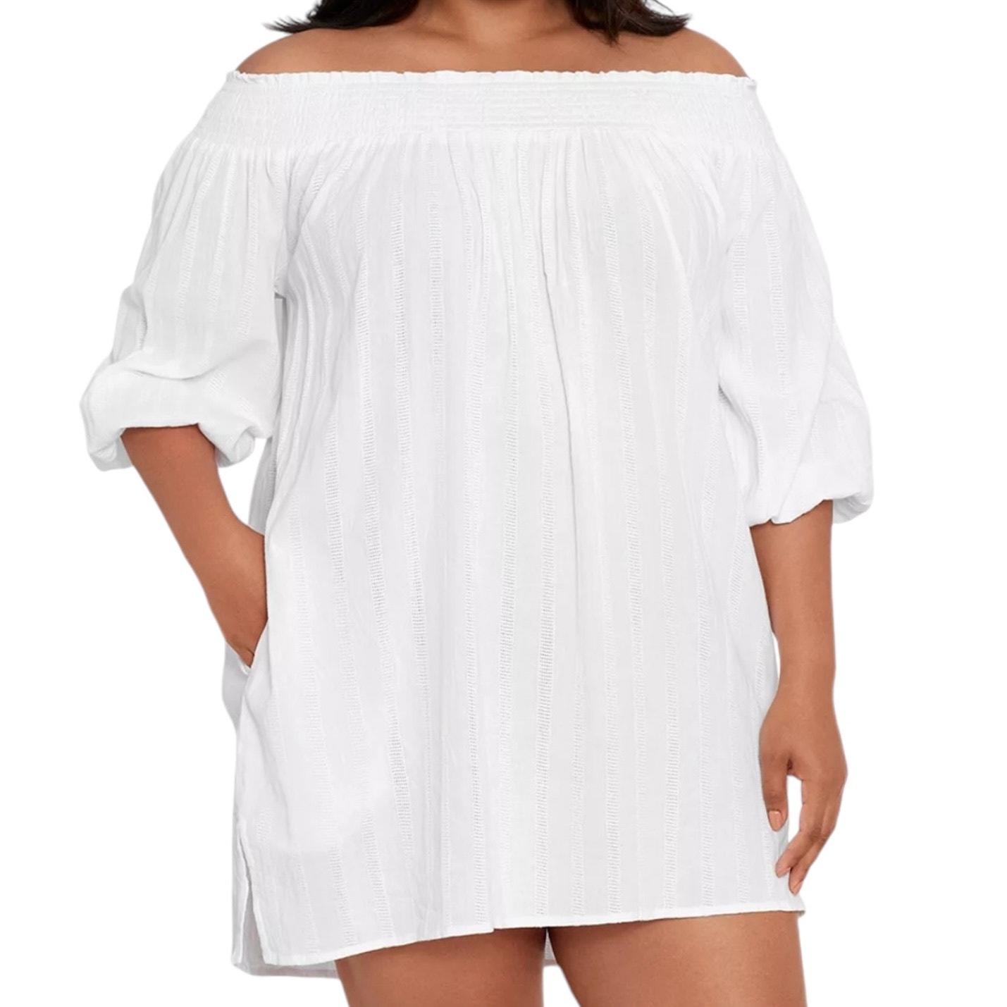Lauren Ralph Lauren Women Off The Shoulder Dress Swimsuit Cover Up White Size 1X