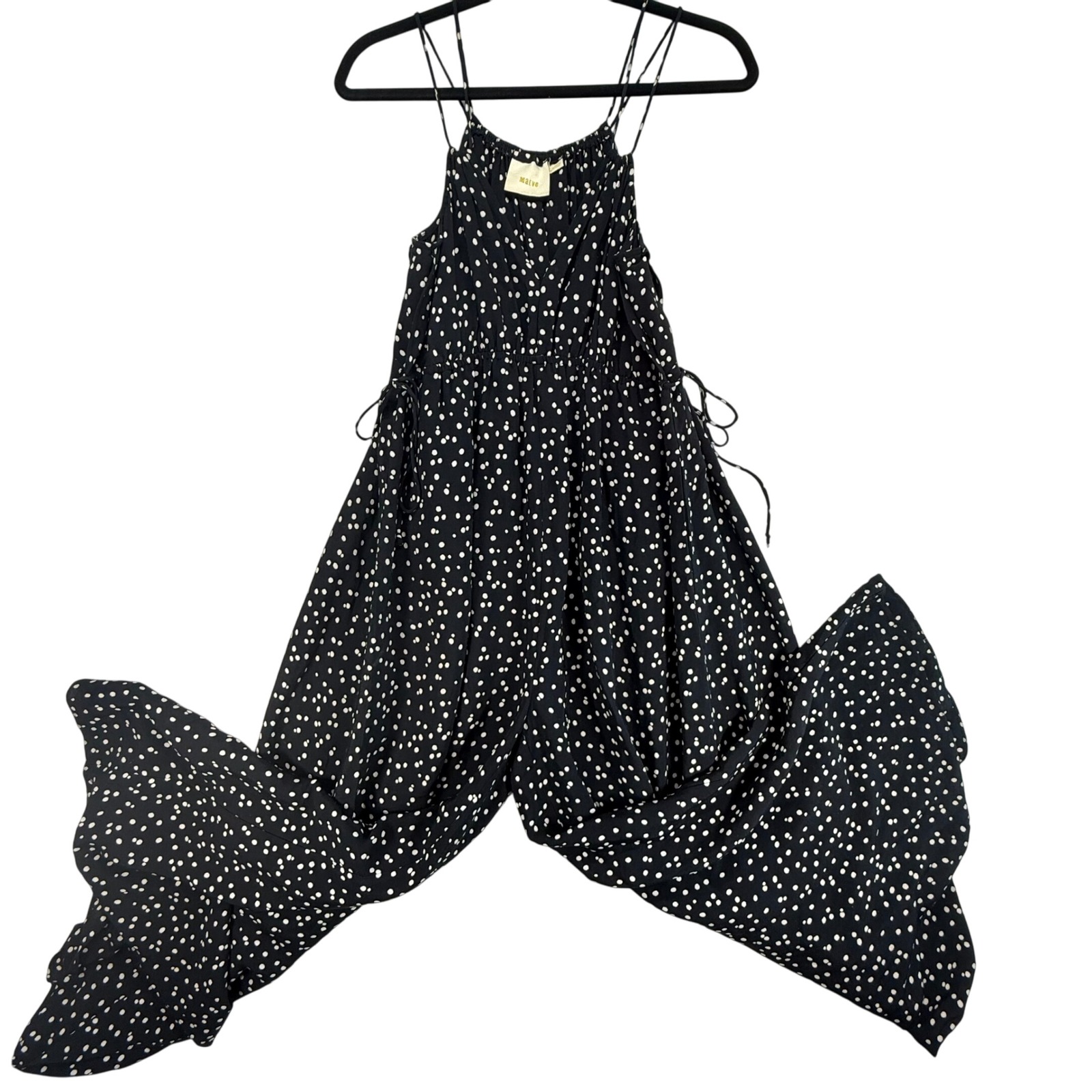 Maeve Polka Dot Finley Jumpsuit Wide Leg Drawstring Black Size US 0 UK 4
