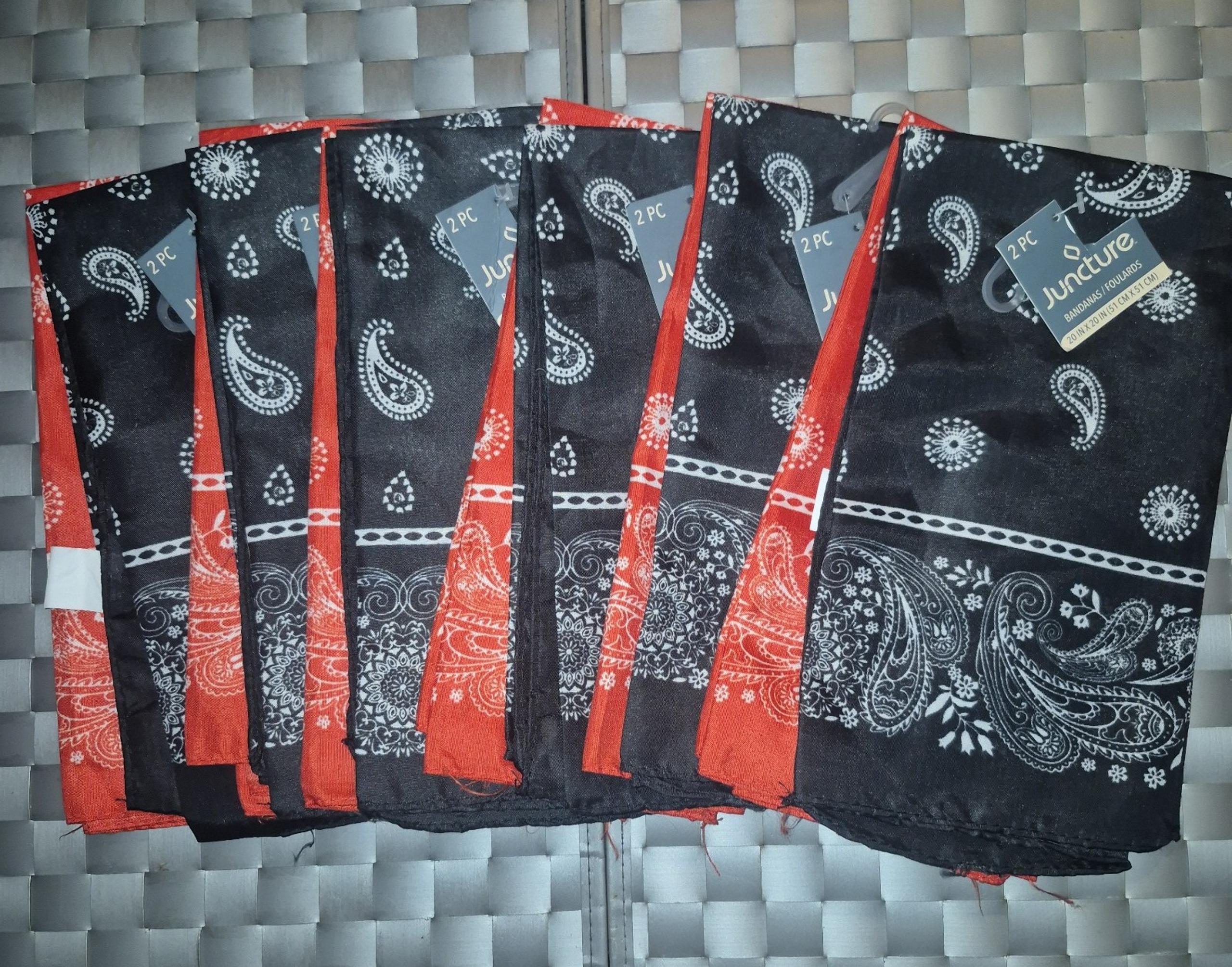 Six sets of bandanas two piece , black and red in each pack