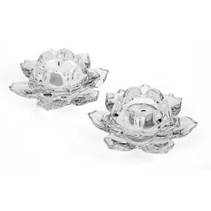 Shannon by Godinger Lotus Crystal Votive Pair Candle Holders Set of 2 NIB