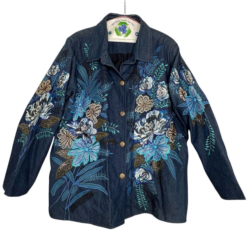 Indigo Moon Vintage Boho Embroidered Light Jacket Size 1X