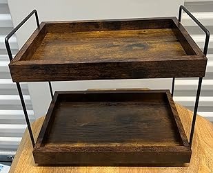 2-Tier Bathroom Counter Organizer, Wood Kitchen Countertop Spice Rack