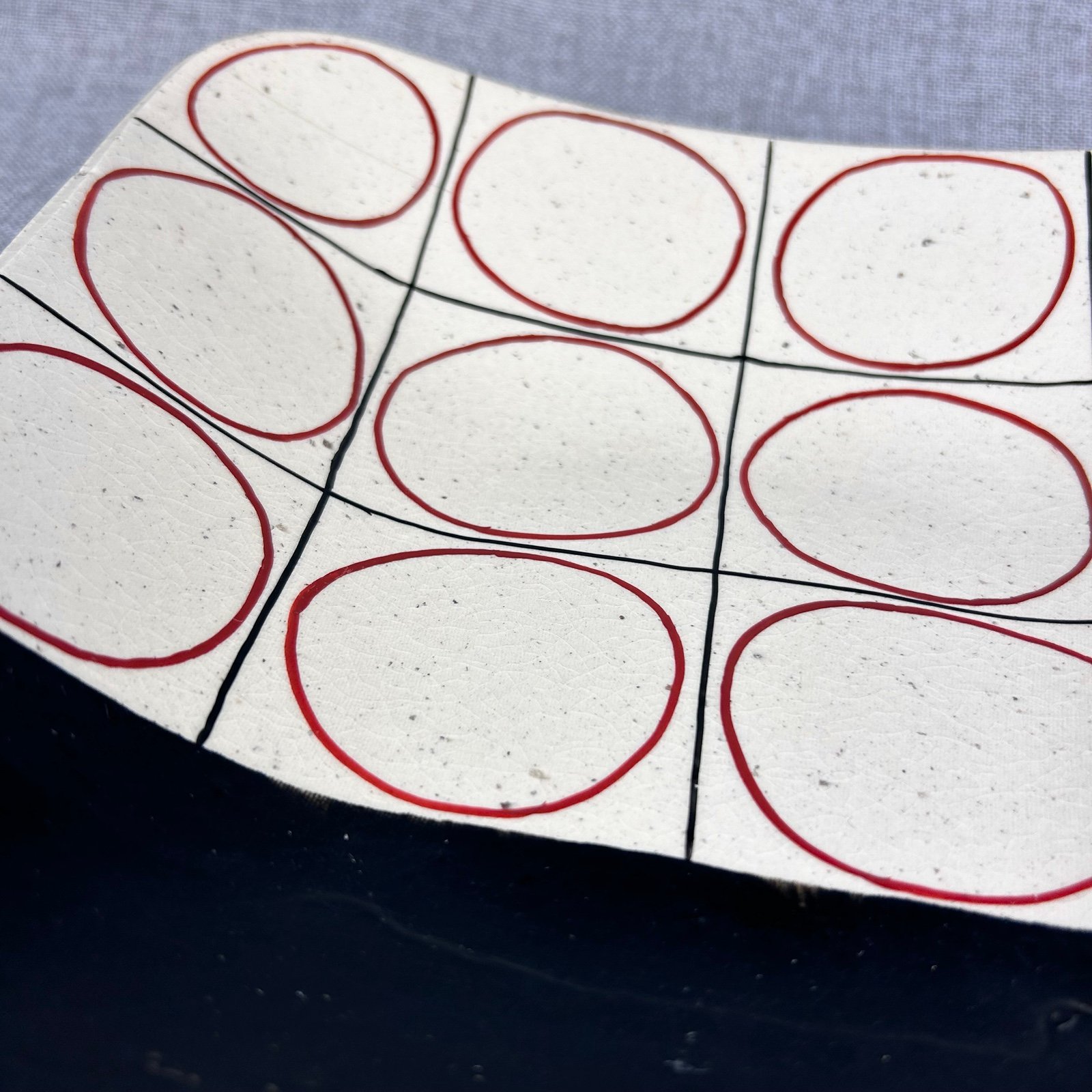 Studio Pottery Slab Bowl Red Black Geometric