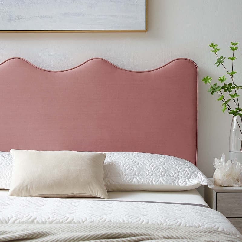 Velvet Upholstered Panel Twin Headboard in Dusty Rose Pink