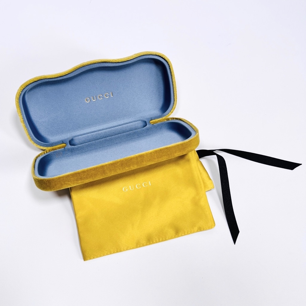 Gucci Eyeglass Case Velvet Satin Pouch Yellow Grey Blue