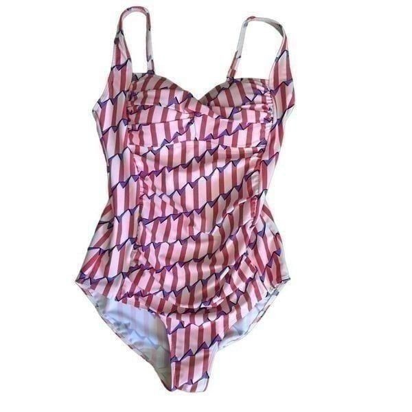 Romenza Targo one piece swimsuit bathing suit pink purple print Size M New
